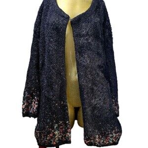 Women's SIONI Studio Black Multi Colored Sweater Cardigan Size 1X